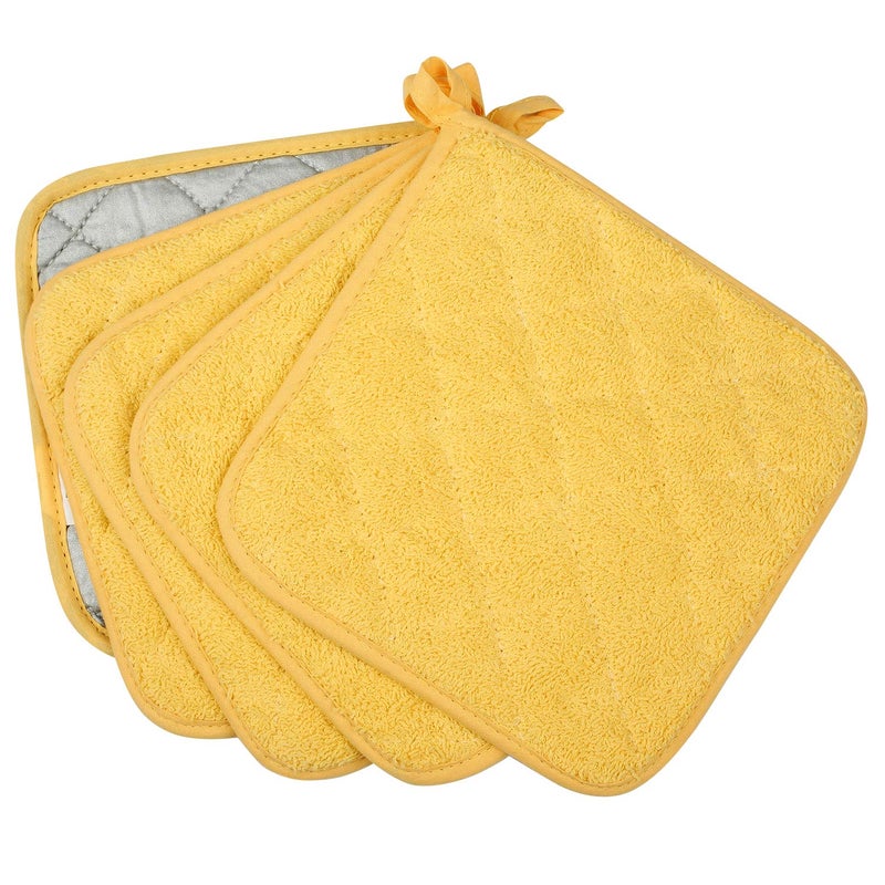 lifaith 100% Cotton Kitchen Everyday Basic Terry Pot Holder Heat Resistant Coaster Potholder for Cooking and Baking Set of 5 Yellow - Image 2